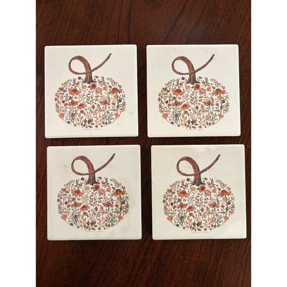 Fall Pumpkin Coasters Stone With Cork Backing Set of 4 - Picture 1 of 4